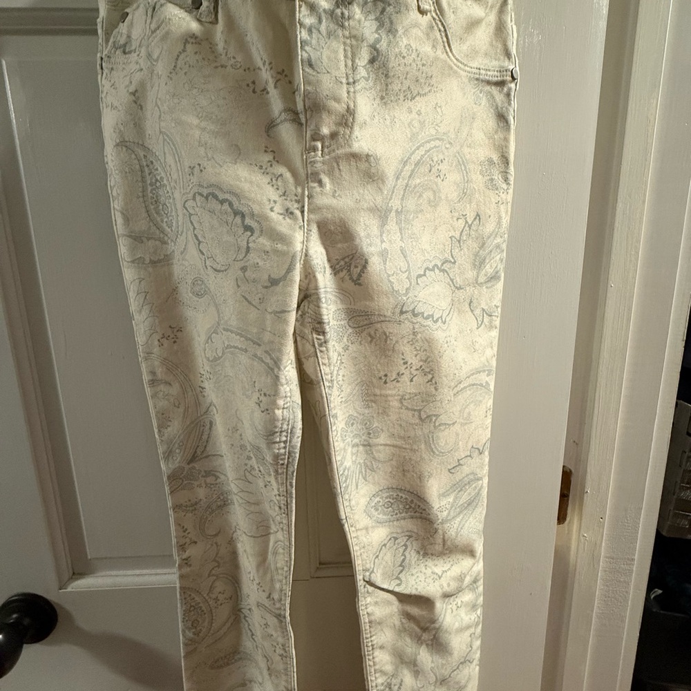 LASCANA Paisley Print Skinny Jeans/Pants – Cream Beige – Size US 8 – EEUC